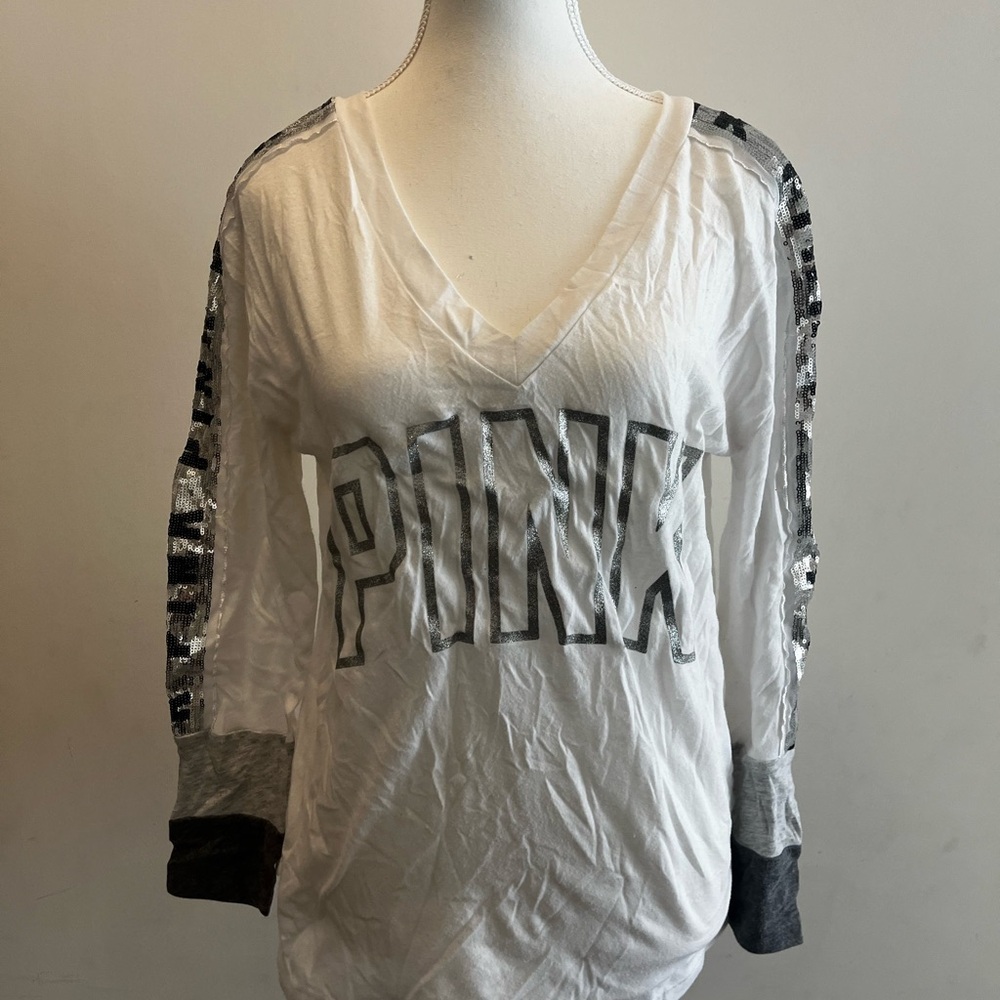 Pink Sequin V neck